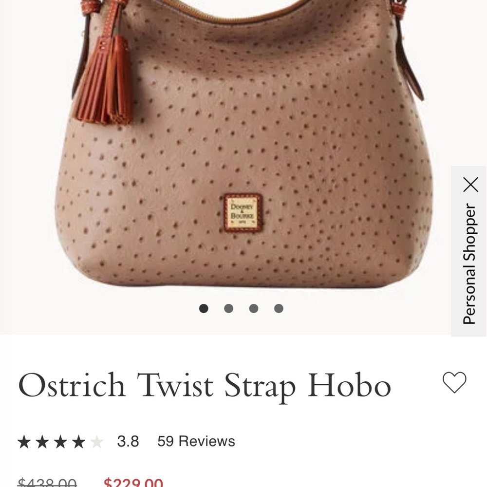 Dooney & Bourke Taupe Ostrich Twist Strap Hobo Bag